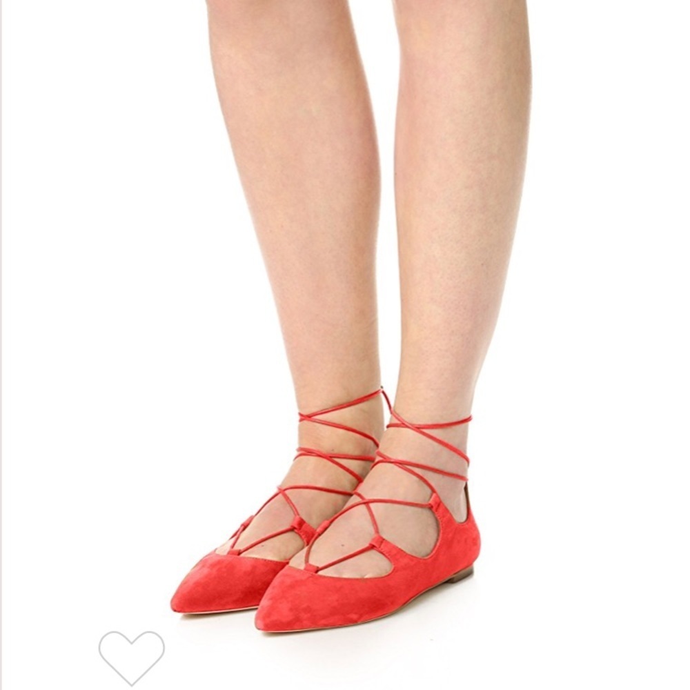 • Loeffler Randall • Ambra Lace Up Flats Suede Red